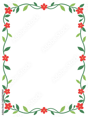 Green Vine and Red Flower Rectangular Border for Spring Season Announcements Nature Themes and Children Creative Writing Projects