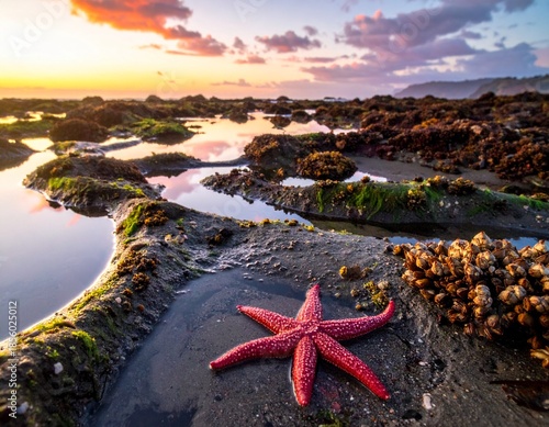 AI Generated Mountain Landscape with Green Hills and Dramatic Sky and star fish