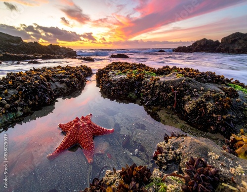AI Generated Mountain Landscape with Green Hills and Dramatic Sky and star fish