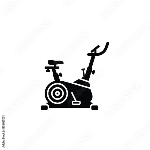 Stationary exercise bike silhouette icon isolated on white background, fitness and cardio workout equipment vector illustration.