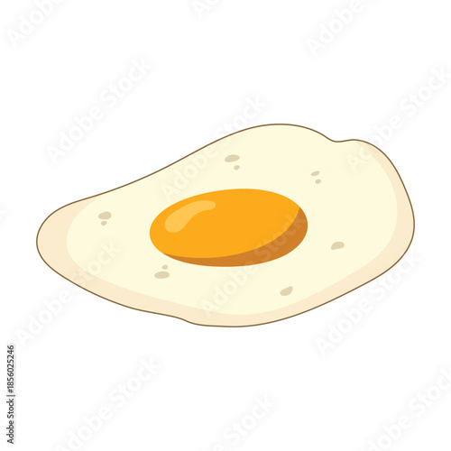 Flat vector illustration of a sunny side up fried egg with a bright golden yolk and soft egg white. The simple cartoon style, smooth shapes, and warm colors make this image perfect for food concepts, 