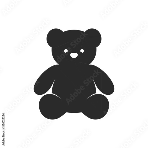 Sitting teddy bear silhouette icon isolated on white background, cute toy vector illustration.