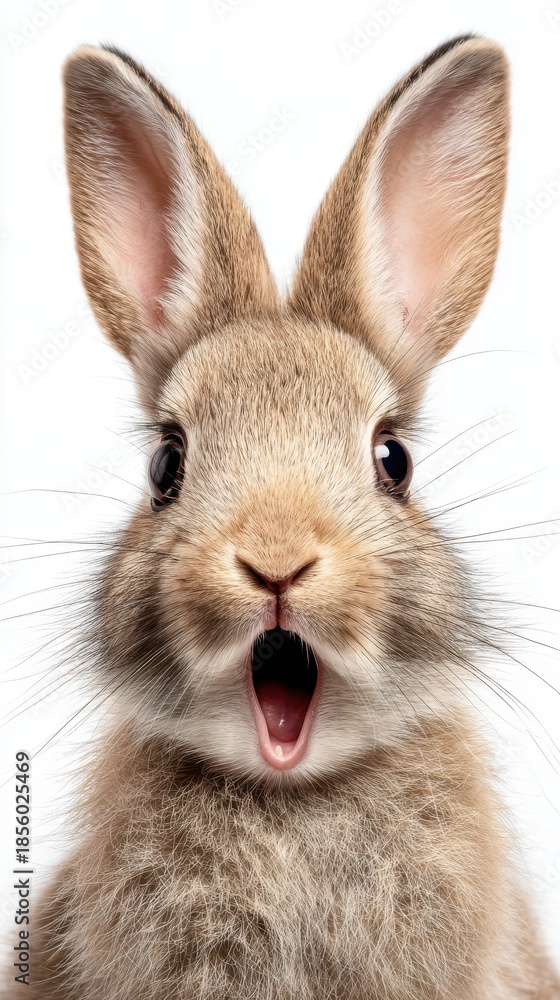 Fototapeta premium surprised baby bunny wide eyes, pastel background