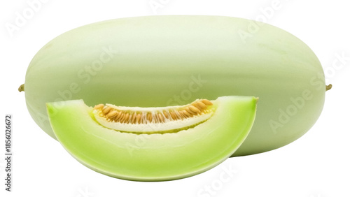 Foto Isolated honeydew melon with a wedge slice, refreshing fruit, sweet dessert, sum