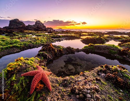 AI Generated Mountain Landscape with Green Hills and Dramatic Sky and star fish