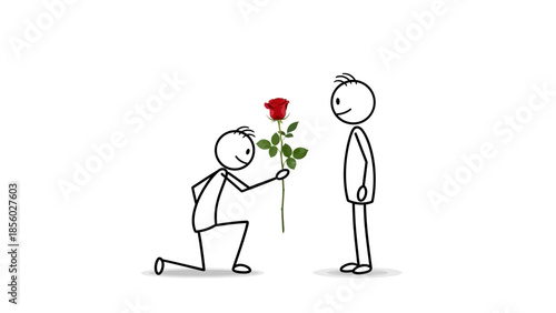 A smiling 3d cartoon businessman and woman in suits share a heart icon, representing a professional vector illustration of love and character in an office work setting