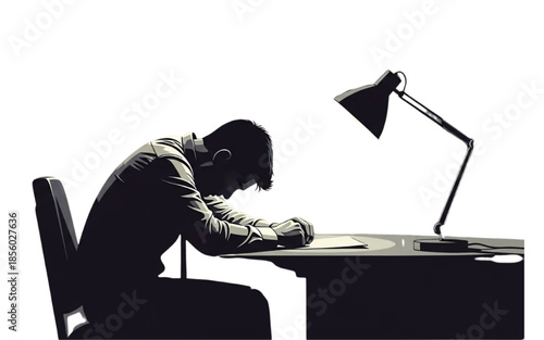 Burnout Stress Silhouette of Exhausted Employee Sitting Alone