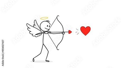 Funny cartoon vector illustration of a romantic woman holding a red rose flower with hearts and cupid wings for a Valentine Day wedding card design