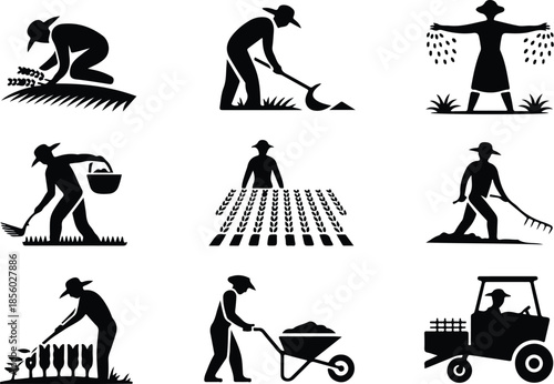 Farmers Field Work Icon Set Harvesting Crop Icons – Top Collection