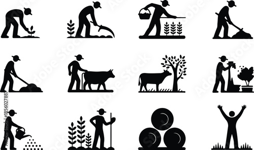 Farmers Field Work Icon Set Harvesting Crop Icons – Top Collection
