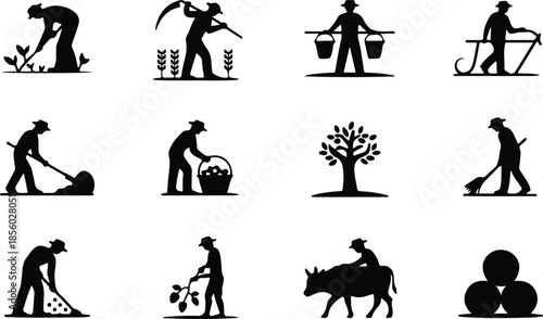 Farmers Field Work Icon Set Harvesting Crop Icons – Top Collection