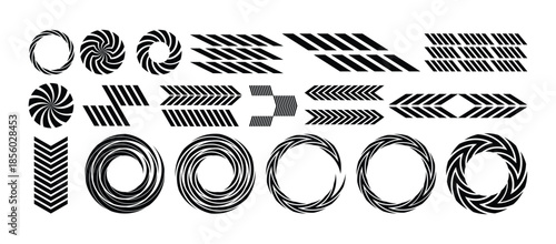 Abstract Black and White Geometric Design Elements Vector Pack with Arrows and Circular Shapes