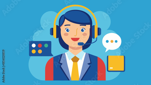 Flat vector illustration of customer support agent headset, service assistance and communication concept.
