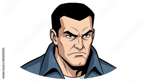 Frowning Man Illustration - A Powerful Comic Book Style Portrait of an Angry Male Character