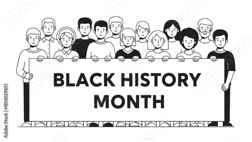 People Holding Black History Month Banner Illustration for Cultural Celebration Heritage Recognition and Public Commemoration