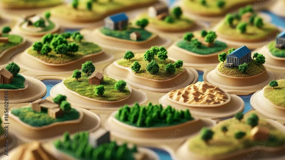 Mini Map Model A detailed miniature model of a world map featuring topographical ...