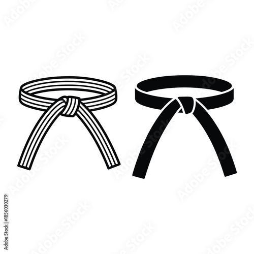 Two martial arts belts displayed one light and one dark colored