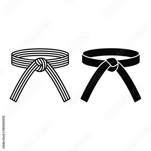 Two stylized depictions of a black and striped obi knot or belt