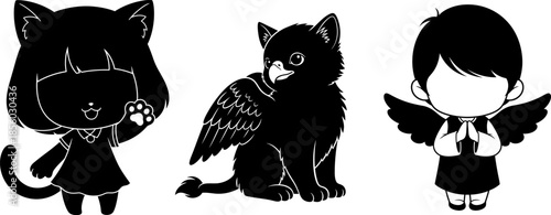 Cute baby lion cub sitting silhouette wild animal vector illustration art