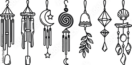 Collection of decorative wind chimes illustrations