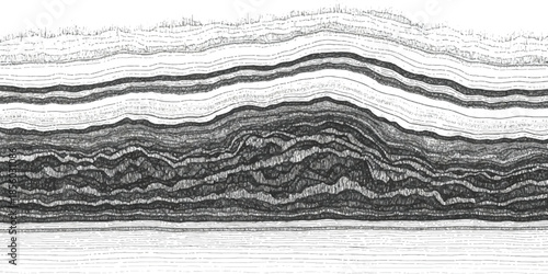 Intricate geological strata cross-section with undulating lines and varying textures
