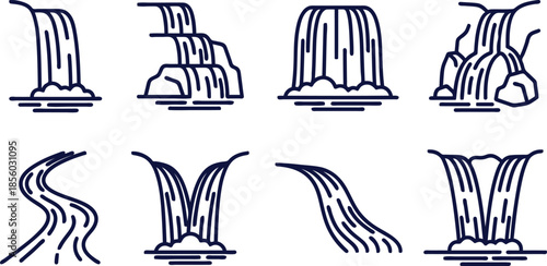 Collection of Waterfall Illustrations in Simple Line Art