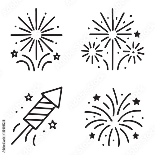 Modern Fireworks Line Art Vector Icons for Celebration Design