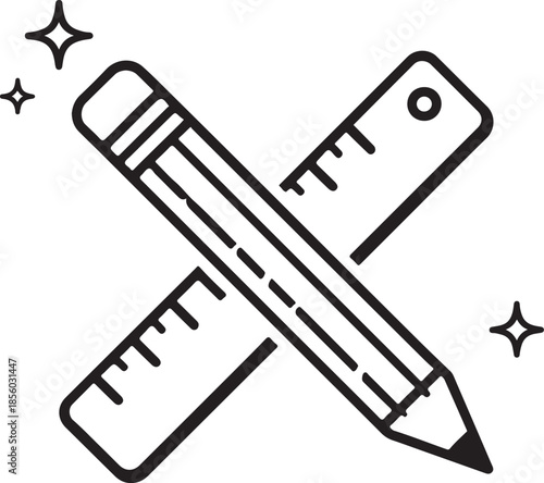 Crossed pencil and ruler, drawing tools, design and creation concept, stationery and office supplies