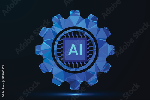 Artificial Intelligence AI Microchip on Blue Digital Circuit Board Background