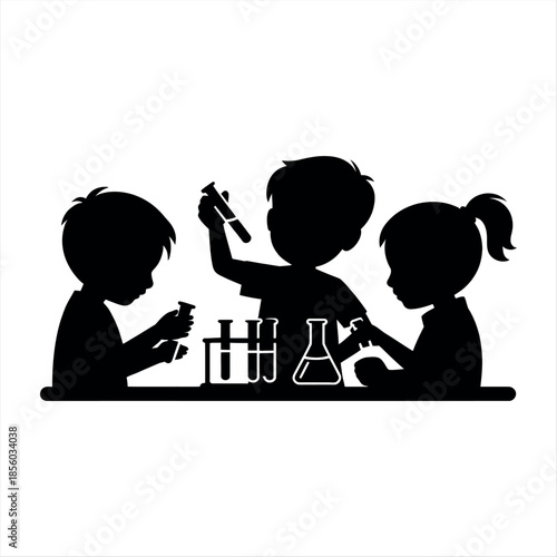 Children conducting a science experiment together Vector