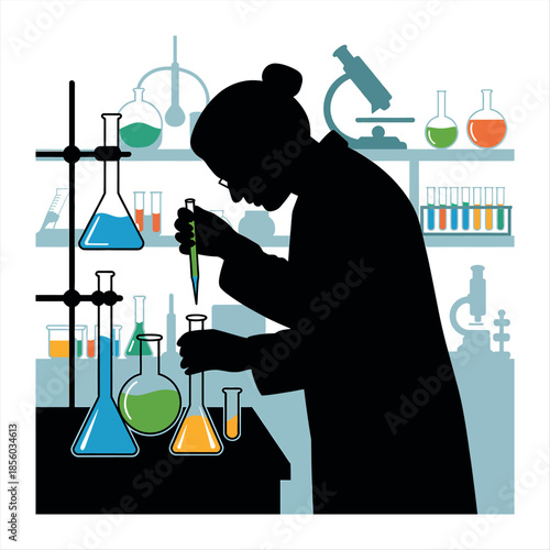 Scientist experimenting in a laboratory setting Vector