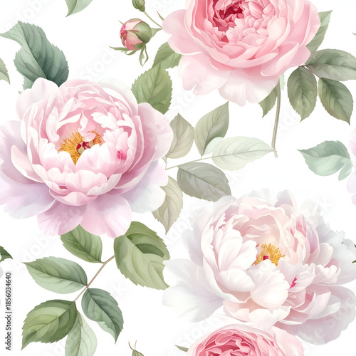 Pink Blossom Elegance: A delicate pattern of soft, pink peonies with lush green foliage, an ode to natural beauty. 