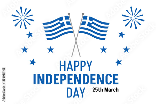 Greek Independence Day Vector Illustration with Waving Greek Flags, Fireworks and Stars Celebrating March 25 National Holiday, Patriotic Festive Design for Events and Media