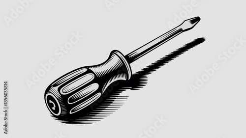 Hand drawn illustration of a classic screwdriver with a long shadow
