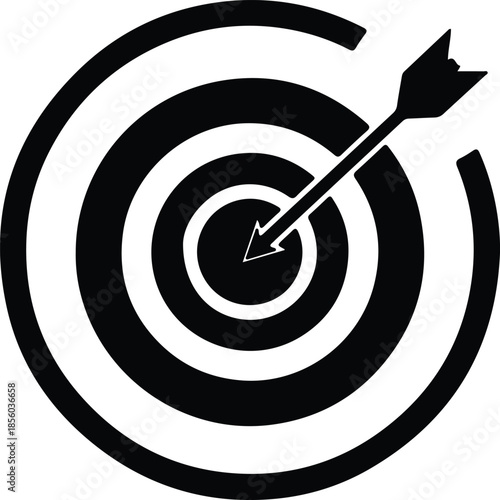 Silhouette Archery target with arrow striking the bullseye representing accuracy and success Vector Illustration