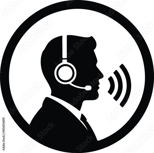 Silhouette Customer Service Support Agent Speaking with Headset Icon Vector Illustration
