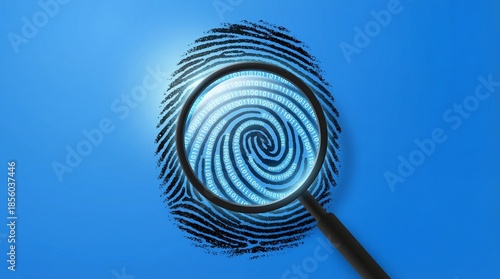 Wallpaper Mural Exploring Unique Identity: Magnifying Glass on a Vivid Fingerprint, Security and Forensic Science Concept Torontodigital.ca