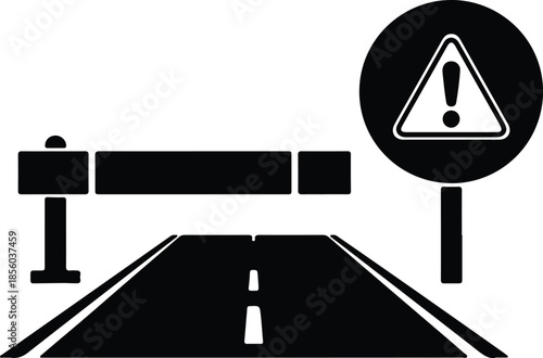 Silhouette Road Barrier Warning Sign Restriction Symbol Access Denied Vector Illustration