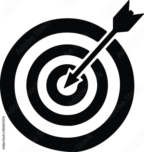 Silhouette Target Board with Arrow Hitting Bullseye Goal Achievement Success Vector Illustration