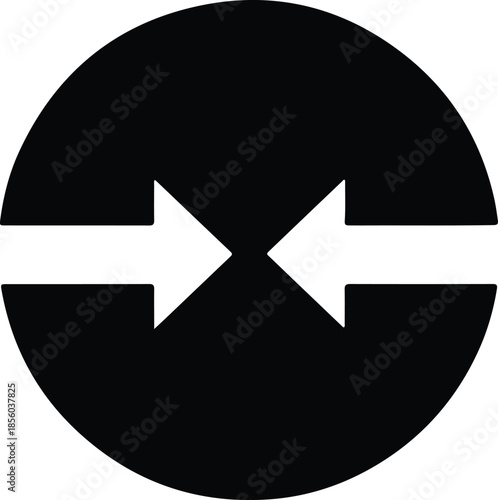 Silhouette two opposing arrows pointing inward in a round shape Vector Illustration