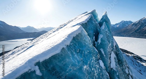 Stunning glacial ice formation in serene mountain lake landscape