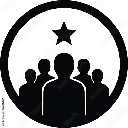 Silhouette Group of People with Star Award Icon Vector Illustration