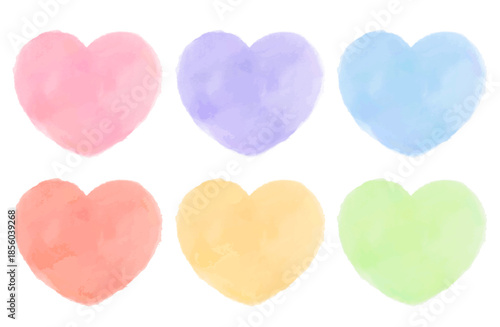 水彩タッチのハート型のイラスト。水彩テクスチャのベクターフレーム。