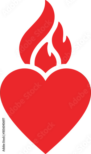 Vibrant red heart with a stylized flame rising from its top, symbolizing love, passion, and devotion.