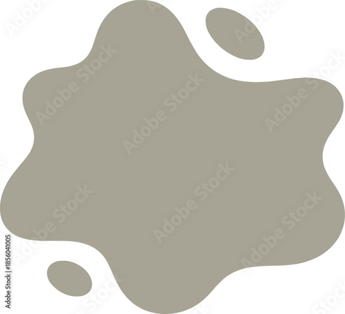 Abstract organic blob shape in a muted greyish-brown color with two smaller detached elements, suitable for graphic design backgrounds or decorative elements.