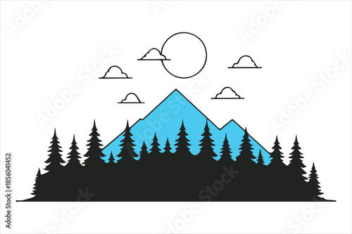 Mountain landscape with pine trees