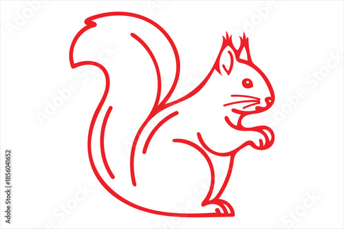 Red line drawing of a squirrel