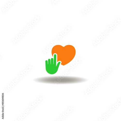 Vector illustration of hand clicks on the heart. Symbol of follow us.