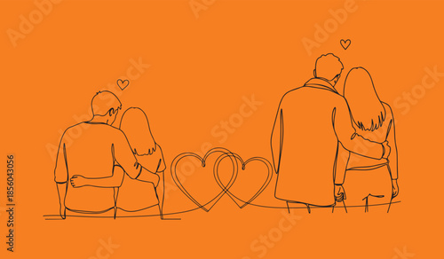  valentine couple with heart line art vector