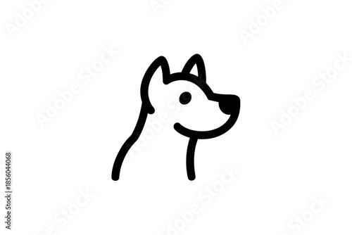 A simple, stylized line drawing of a dog's head in profile against a white background.